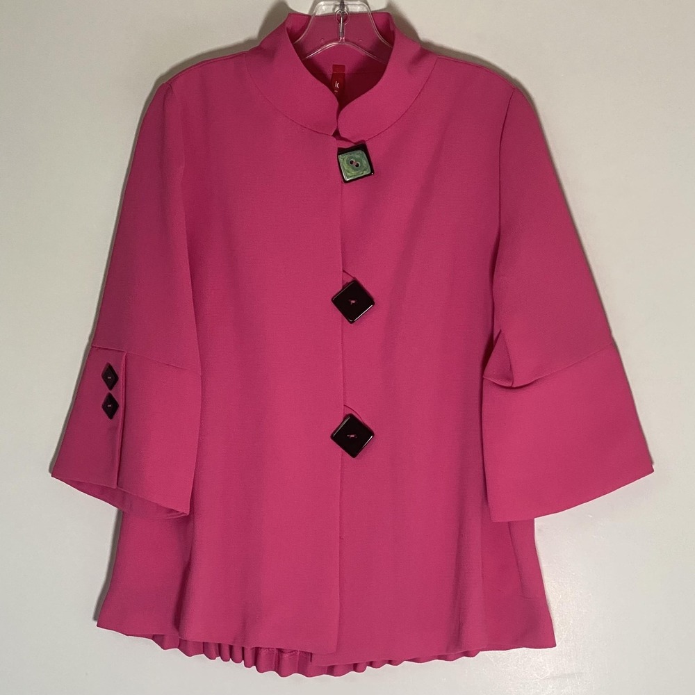 IC By Connie K Jacket Womens Medium Pink Pleated Back Button 3/4 Sleeve USA